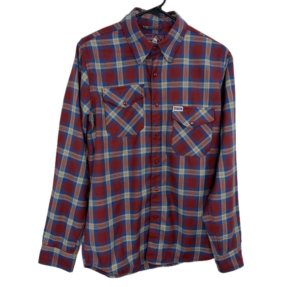 Dixxon Flannel Mens Small Red Old Port Plaid Pearl Snap Shirt Long Sleeve Pocket